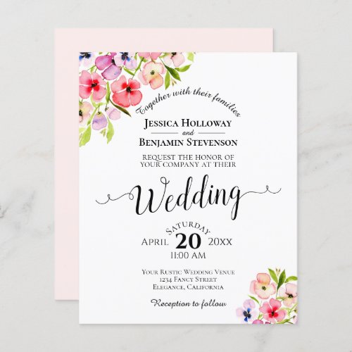 Colorful Pansies Elegant BUDGET Wedding Invitation