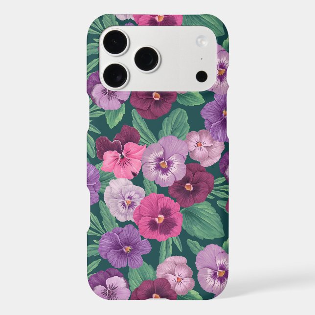Colorful pansies on dark greenish blue iPhone case (Back)