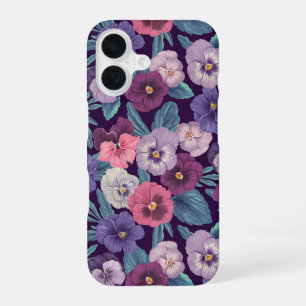 Colorful pansies on deep violet iPhone 16 case