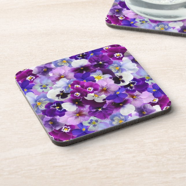 Colorful Pansies, Pretty Flowers, Beverage Coaster (Left Side)