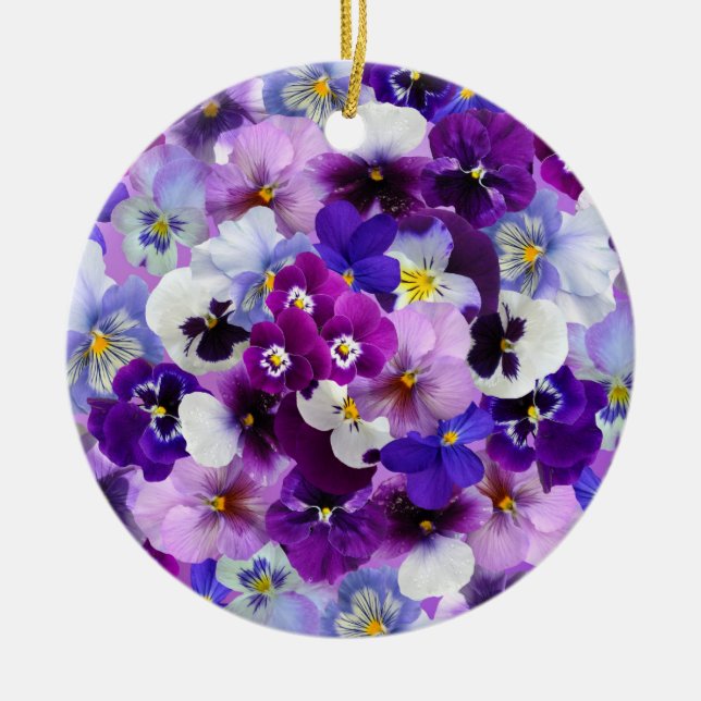 Colorful Pansies, Pretty Flowers, Ceramic Ornament (Front)