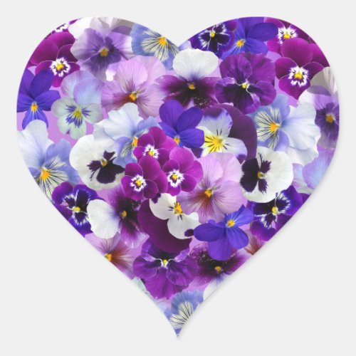 Colorful Pansies Pretty Flowers  Heart Sticker