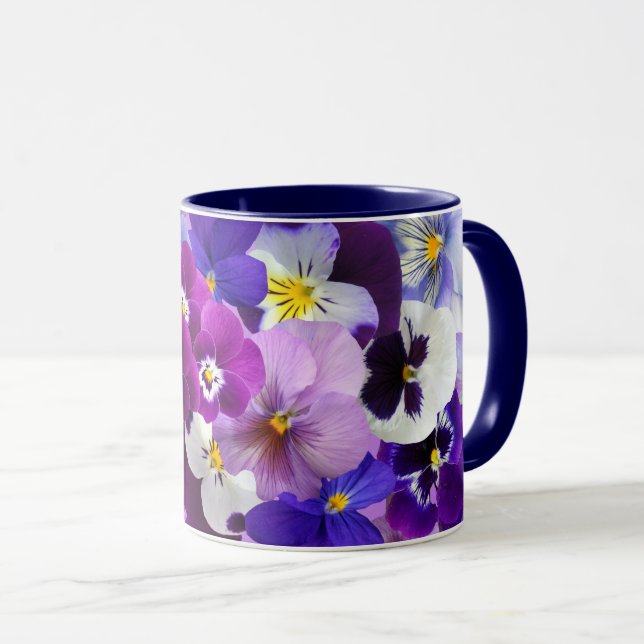 Colorful Pansies, Pretty Flowers, Mug (Front Right)