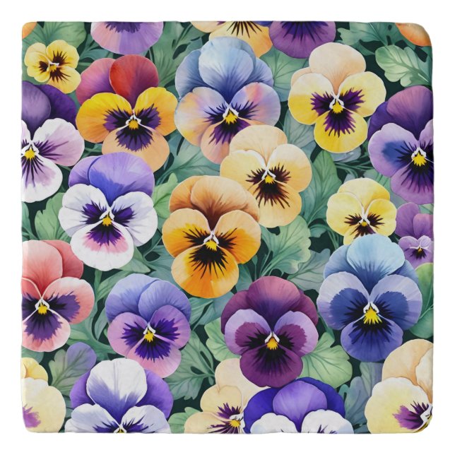 Colorful pansies print trivet (Front)