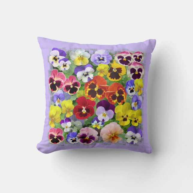 Colorful Pansies Throw Pillow (Front)