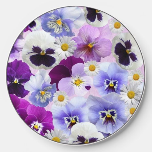 Colorful Pansy and Daisy Flowers   Wireless Charger