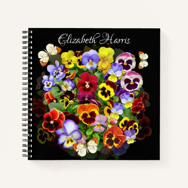 Colorful Pansy Arrangement with Butterflies   Not Notebook (Front)