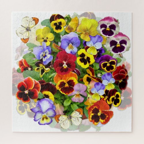 Colorful Pansy Arrangement with Butterflies Squar Jigsaw Puzzle