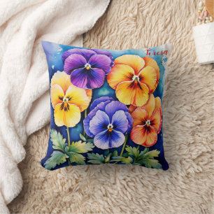 Colorful Pansy February Birth Flower Personalized Throw Pillow