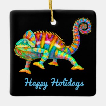 Colorful Panther Chameleon Ceramic Ornament by TheCasePlace at Zazzle