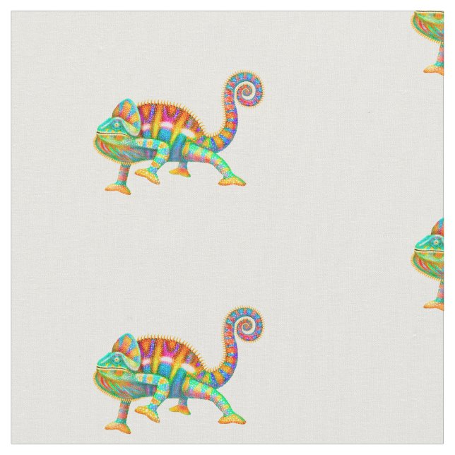 Colorful Panther Chameleon Cotton Fabric (Close Up)