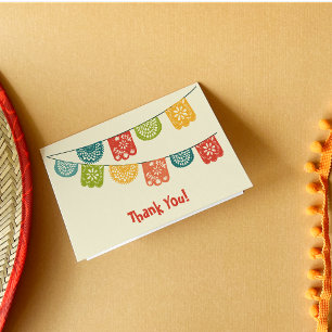 Colorful Papel Picado Mexican Bunting Flags Letterpress Thank You Card
