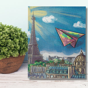 Colorful Paper Airplane Flying Paris,Eifel Tower Jigsaw Puzzle