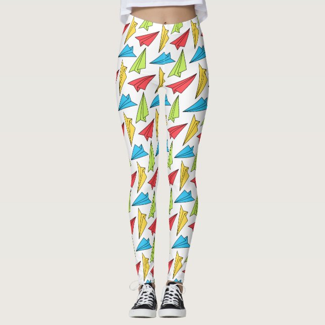 Colorful Paper Airplanes Pattern Leggings (Front)