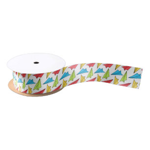 Colorful Paper Airplanes Pattern Satin Ribbon