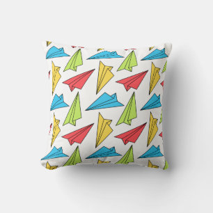 Colorful Paper Airplanes Pattern Throw Pillow