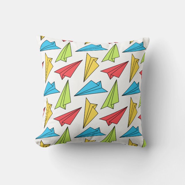 Colorful Paper Airplanes Pattern Throw Pillow (Front)