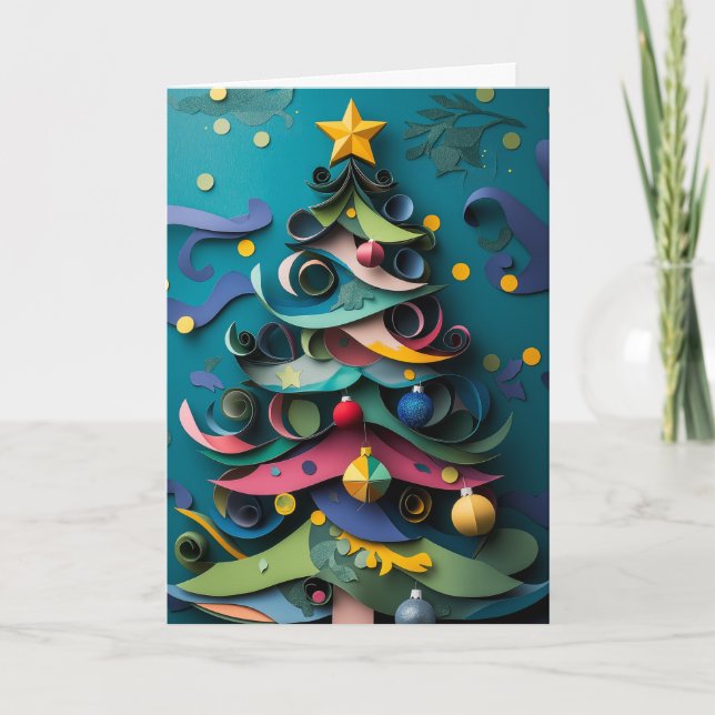 Colorful paper Christmas tree Christmas card (Front)