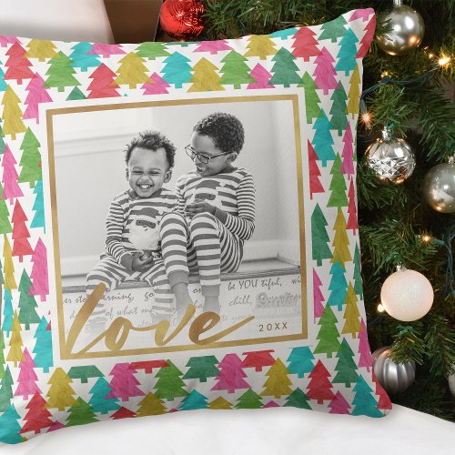 Colorful Paper Christmas Trees Kids Photo Throw Pillow