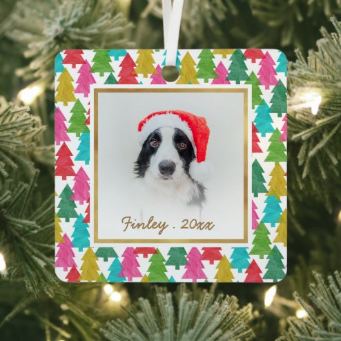 What Christmas looks like in 2026 - Pink Dramatic personalized gifts for you Colorful Paper Christmas Trees Pet Photo Metal Ornament – populair kerstcadeau en kerstdecoratie 2026