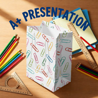 Colorful Paper Clip Pattern Fun Teacher & School Medium Gift Bag