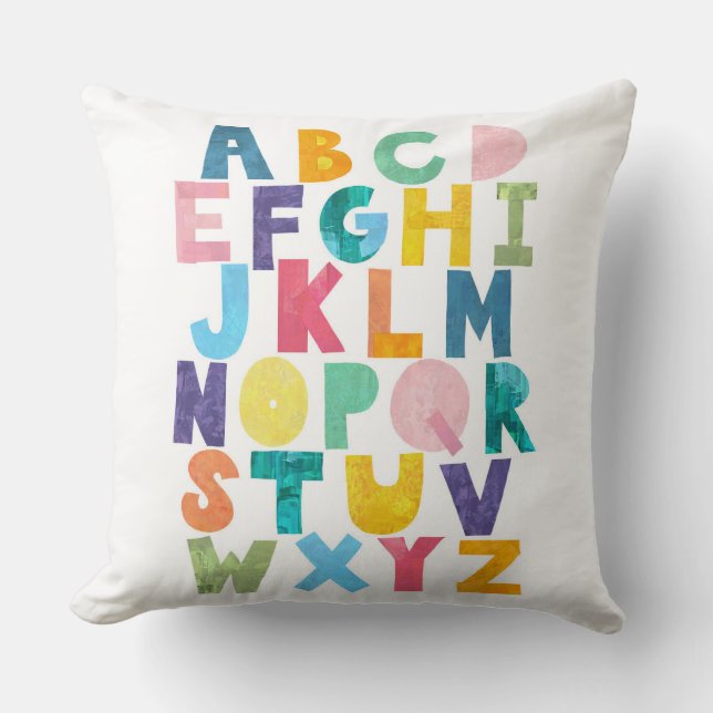 Colorful Paper Collage Alphabet Throw Pillow (Front)