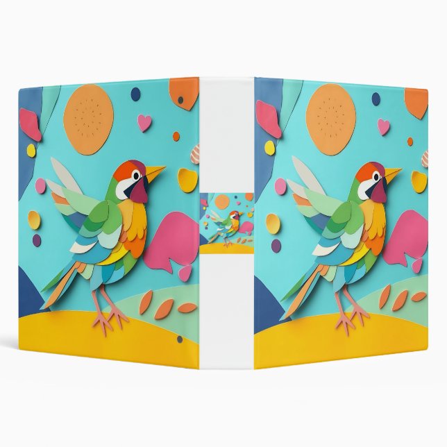 Colorful Paper Collage Bird 3 Ring Binder (Background)