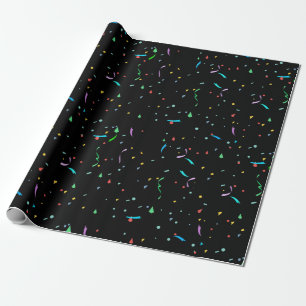 Colorful Paper Confetti on Black Wrapping Paper