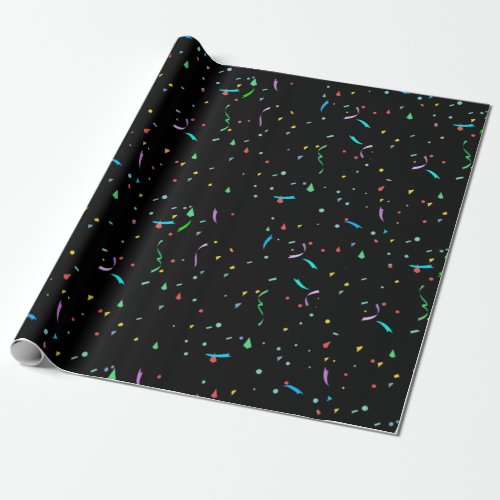 Colorful Paper Confetti on Black  Wrapping Paper