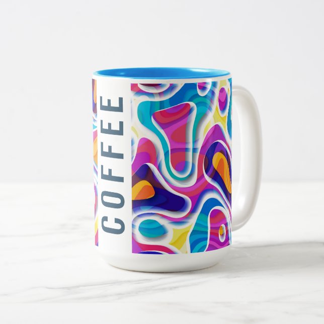 Colorful paper cutout abstract pattern Two-Tone coffee mug (Front Right)