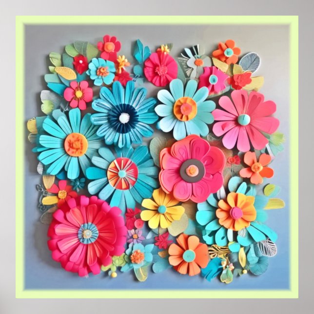 Colorful Paper Floral Art Poster (Front)