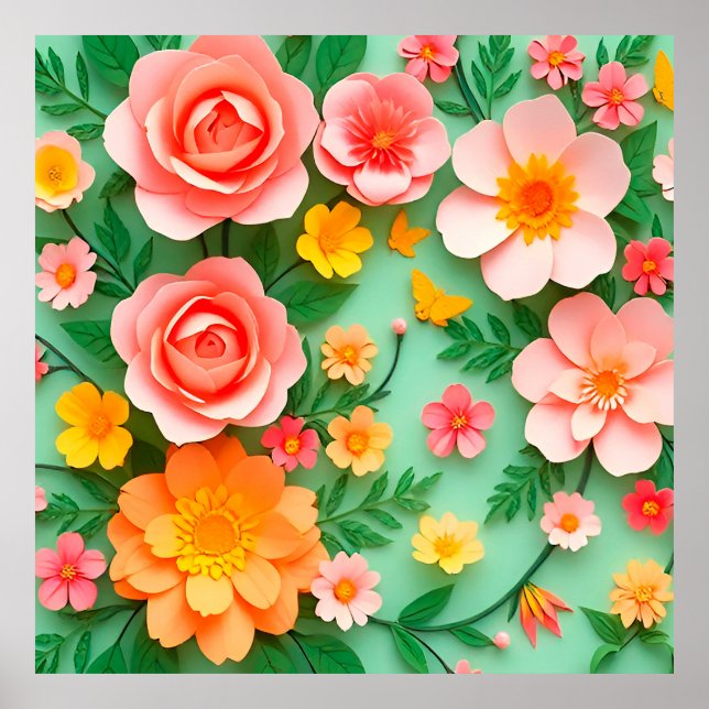 Colorful Paper Flower Arrangement Poster (Front)