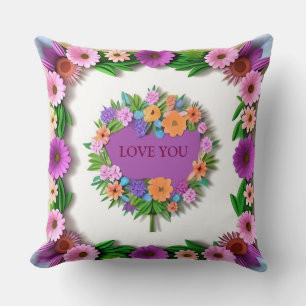 Colorful Paper Flower Frame Throw Pillow