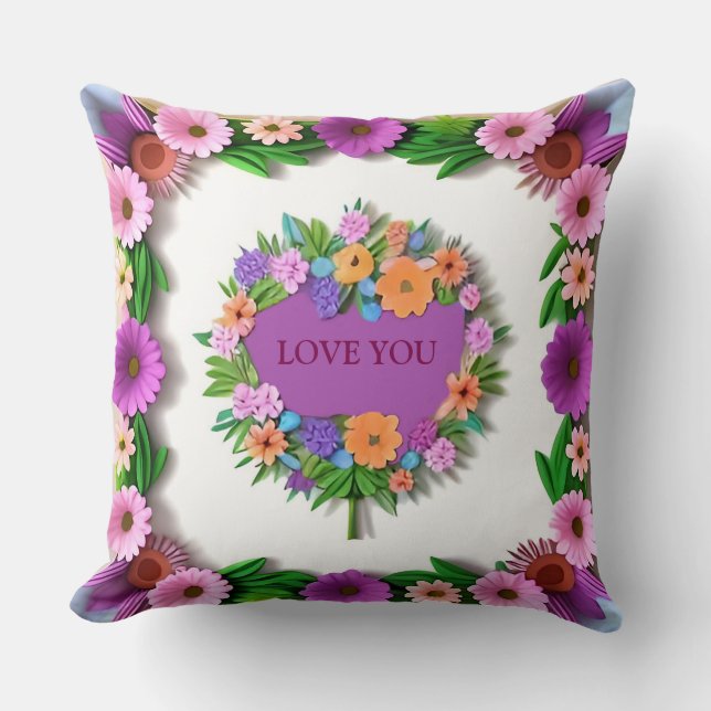 Colorful Paper Flower Frame Throw Pillow (Front)