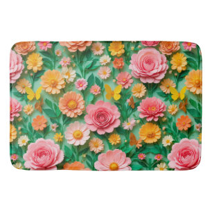 Colorful Paper Flowers and Butterflies Bath Mat