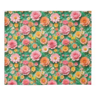 Colorful Paper Flowers and Butterflies Duvet Cover