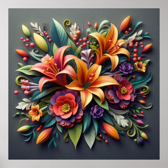 Colorful Paper Flowers Poster (Front)