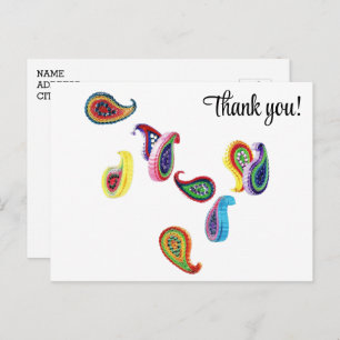 Colorful Paper Quilled Paisleys Thank You Postcard