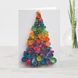 Colorful paper quilling Christmas tree Card