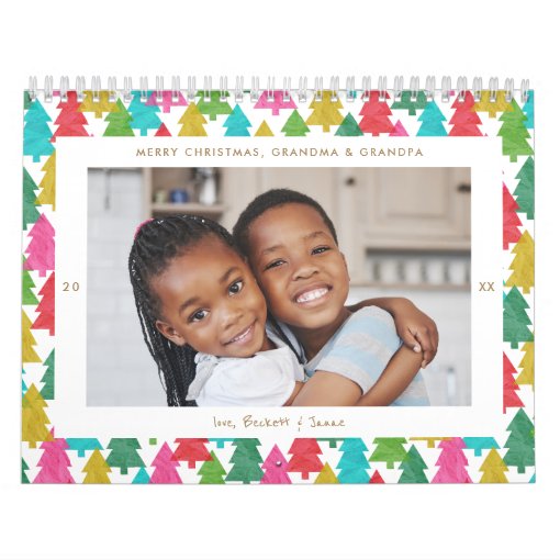Colorful Paper Trees Christmas Photo Calendar Zazzle