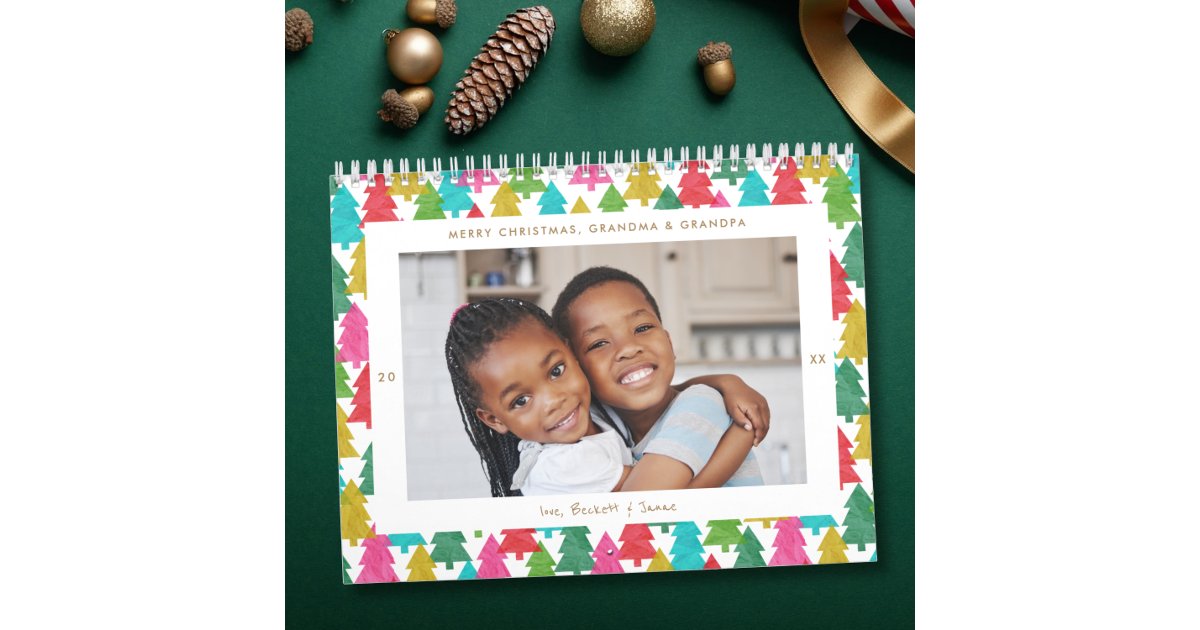 Colorful Paper Trees Christmas Photo Calendar Zazzle