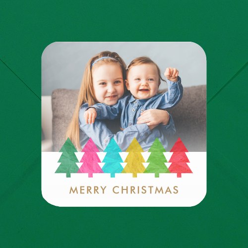 Colorful Paper Trees Christmas Photo Sticker