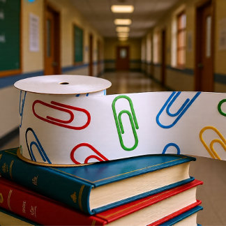 Colorful Paperclip Pattern Back-to-School Gift Satin Ribbon