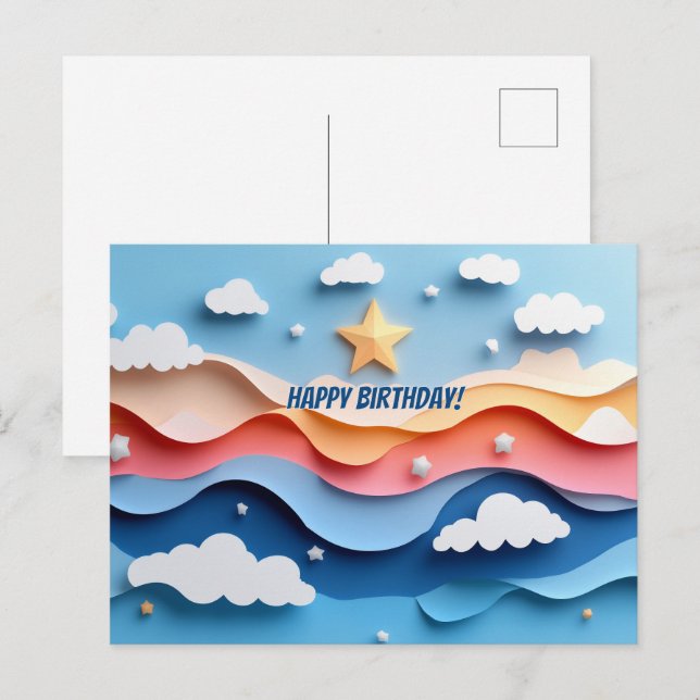 Colorful Papercut Fireworks Birthday Postcard (Front/Back)