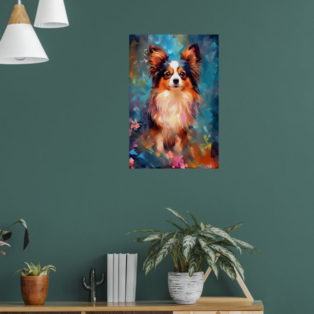 Colorful Papillon dog Art Poster (Living Room 1)