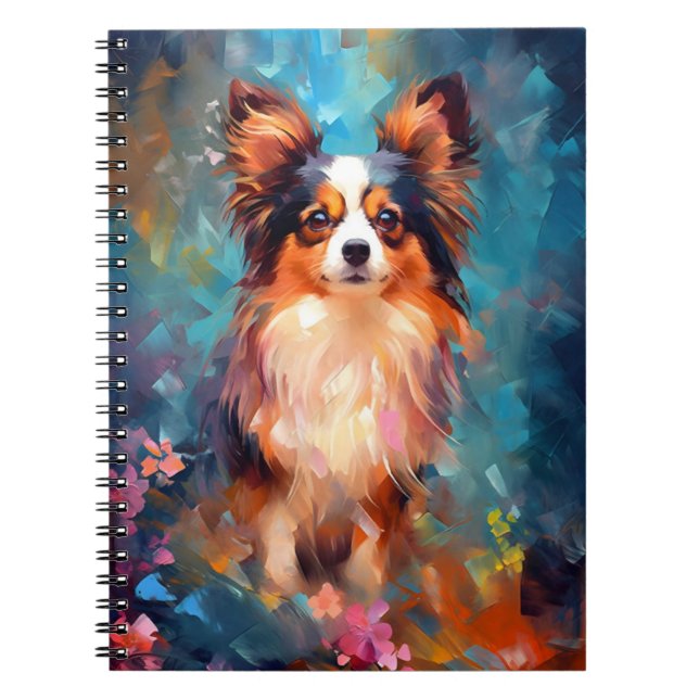 Colorful Papillon dog Notebook (Front)