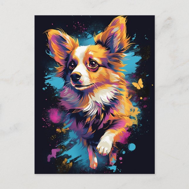 Colorful Papillon dog Postcard (Front)