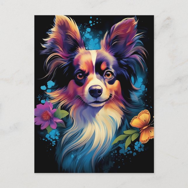 Colorful Papillon dog Postcard (Front)
