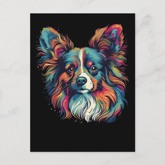 Colorful Papillon dog Postcard (Front)