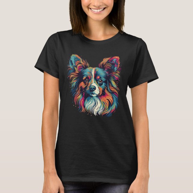 Colorful Papillon dog T-Shirt (Front)